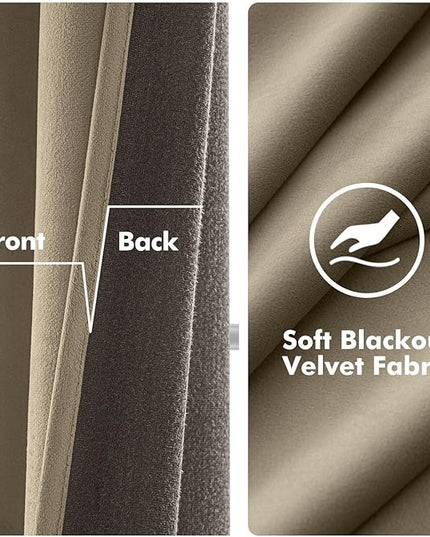 MIULEE Velvet Curtains Taupe Elegant Grommet Thermal Insulated Soundproof Room Darkening Curtains/Drapes for Classical Living Room Bedroom Decor 52 x 84 Inch Set of 2
