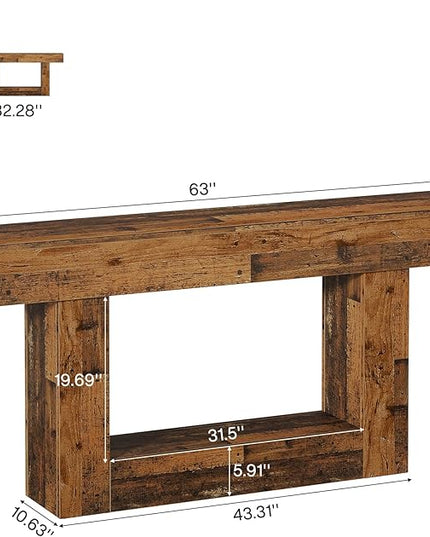 Tribesigns 63" Console Table, Farmhouse 2-Tier Entryway Table with U-Shaped Base, Narrow Long Wood Sofa Table Behind Couch Table for Living Room, Hallway, Foyer, Mix Brown