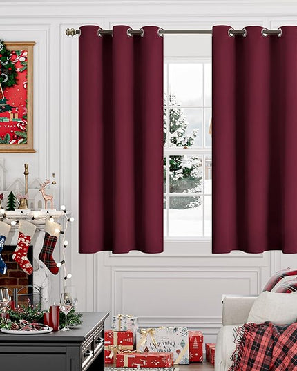 YoungsTex Burgundy Blackout Curtains 45 Inches Longfor Bedroom Kitchen Window - Wine Red Short Thermal Insulated Drapes with Grommet Room Darkening for Bathroom, 42 X 45 Inch, 2 Panels