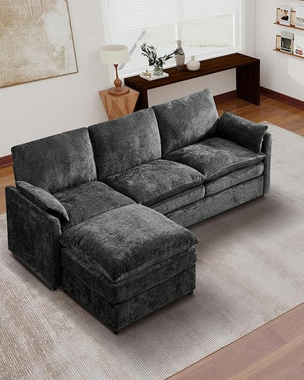 Tbfit Living Room Furniture Set, Standard Sofa & Ottoman, Modern Comfy Cloud Sofa Set, Spring Seat Cushions, Chenille, Dark Gray