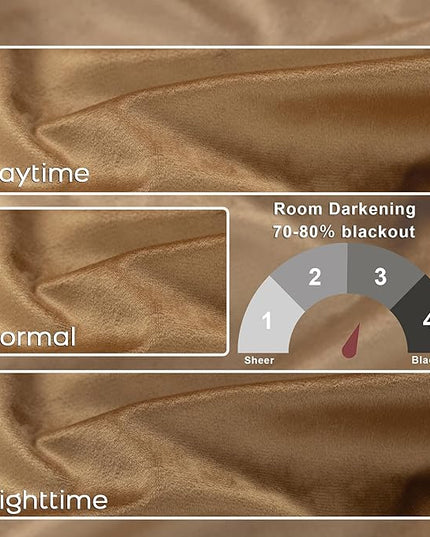 KOUFALL Velvet Black Out Curtains 63 Inch Long for Living Room,63 Inch Length Blackout Room Darkening Luxury Gold Brown Thermal Curtains Drapes for Bedroom 2 Panels Set