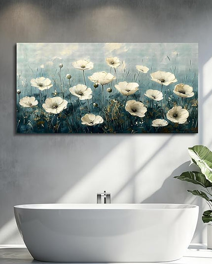 FUHAIHUA Canvas Wall Decor For Bedroom Wall Art For Living Room Office Decorations White Flowers Landscape Painting Modern Wall Pictures Artwork Farmhouse Posters Ready To Hang Home Decor 20x40 In