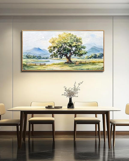 PHAOHUAXM Farmhouse Wall Art For Dining Room Canvas Wall Decor For Bedroom Office Green Tree Ink-Wash Landscape Painting Pictures Art Aesthetic living room Home Decor Posters 20x40 In Wood Framed