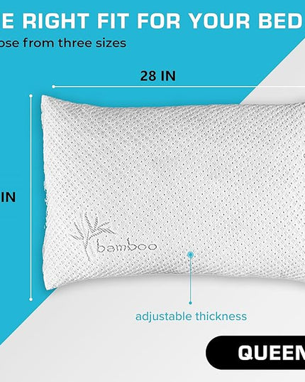 Xtreme Comforts Shredded Memory Foam Pillow- Allergy-Friendly & Cooling Pillow Cover for Side, Back & Stomach Sleepers- Machine Washable - Foam Pillows for Sleeping & Neck Pain Relief (Queen)