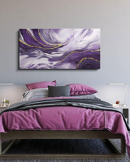 yiijeah Purple Wall Art - Large Artwork for Living Room - Purple and Gold Abstract Canvas Wall Decor - Modern Wall Decor for Bedroom Office Picture Home Decor