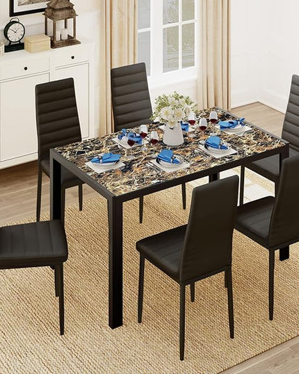 Gizoon Glass Dining Table Sets for 6, 7 Piece Kitchen Table and Chairs Set for 6 Person, PU Leather Modern Dining Room Sets for Home, Kitchen, Living Room