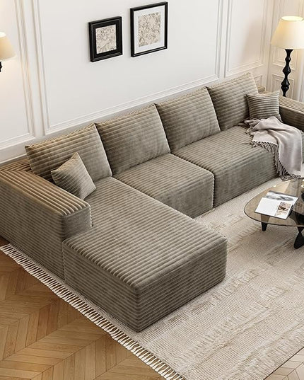 135.4" Cloud Modular Sectional Sofa Couch with L-Shape Chaise,Modern Minimalist Upholstered Couches for Living Room Bedroom,Deep Seat Corner Couch，No Assembly Required (Camel,Left Facing Chaise)