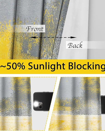 Asuexpect Yellow Window Curtain Yellow Grey Abstract Thermal Insulating Drapes Rust Art Treatment Drapes Modern Curtains for Living Room Bedroom Hotel, 52" x 96", 2 Panels