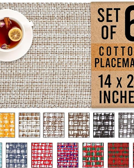 Urban VillaPlacemats for Dining Table 100% CottonPlacemats 14''x20'' Over Sized Tablemats Set of 6 Placemats Egg Shell Two Tone Tablemats for Family Dinners Wedding Parties Everyday UsePlacemats