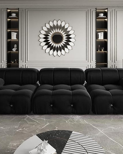 JACH Black Modular Sectional Sofa, 104" Minimalist Mid-Century Velvet Sofas, Comfy Deep Seat Convertible Sofa, Sectional Couch for Living Room, Apartment