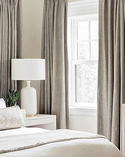 MIULEE Linen Texture Curtains for Bedroom Solid 100% Blackout Thermal Insulated Linen Curtains Grommet Room Darkening Drapes for Living Room Nursery 52x45 Inch (2 Panels)