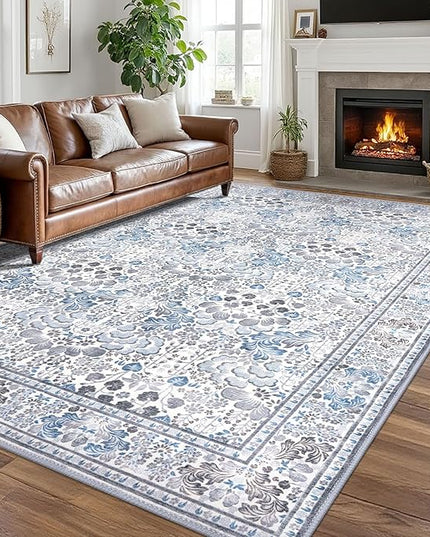 8x10 Modern Area Rug for Bedroom, Grey Blue Large Super Soft Washable Rugs with Non-Slip, Non-Shedding Carpet for Living Room, Indoor Door Mat for Office Home Décor