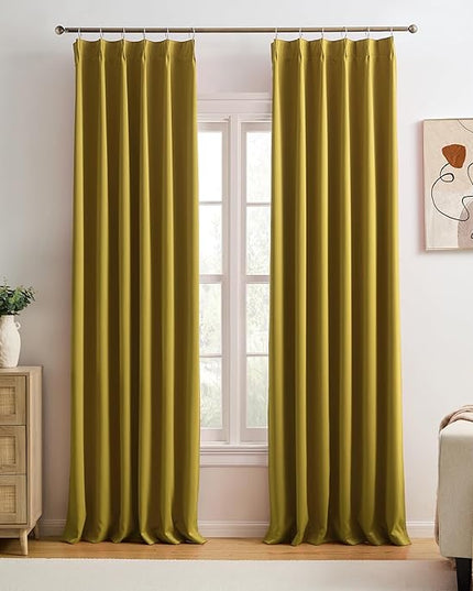 KEQIAOSUOCAI Yellow Pinch Pleated Curtains 90 Inch Length 2 Panels Set Noise Cancelling Window Drapes for Nursery Bedroom Living Room 40x90