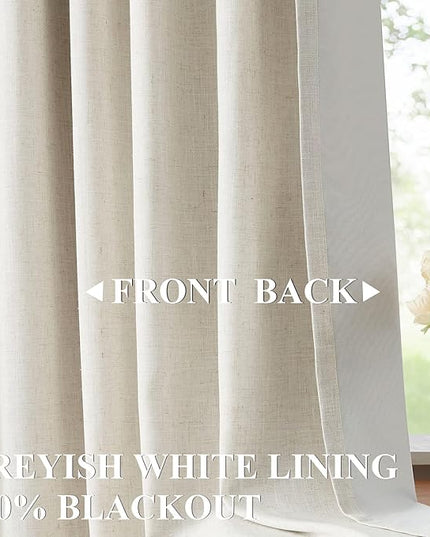 Vision Home Natural Pinch Pleated Full Blackout Curtains Linen Blended Room Darkening Window Curtains 95 inch for Living Room Bedroom Thermal Insulated Pinch Pleat Drapes with Hooks 2 Panel 40"Wx95"L