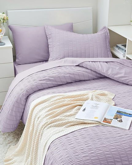 HYMOKEGE Lavender Twin XL Comforter Set Seersucker 5 Pieces, All Season Luxury Bed in a Bag for Bedroom, Bedding Set with Comforter, Sheets, Pillowcase & Sham