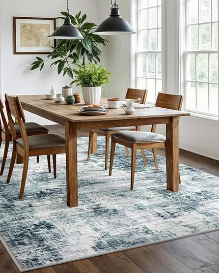 IOHOUZE Modern Abstract Area Rugs 6x9 Ft Washable Rugs for Living Room, Non Slip Dining Room Rug, Printed Faux Wool Rugs for Bedroom, Floor Carpet for Office Nursery Playroom, Sage Grey