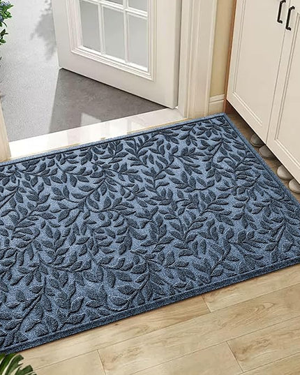Bulijojo Sturdy Front Entrance Doormats,Durable Heavy Duty Welcome Mat,Thick Absorbent Natural Rubber Non Slip Mat,Easy Clean Entryway Mat Leaves Blue, 47" x 32"