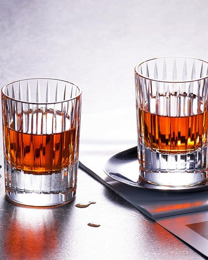 KAMMAK Crystal Whiskey Glasses Set of 2, Handcrafted 3.38oz Liquor Glasses, Luxury Old Fashioned Glasses Stemless, Hand Blown Scotch Cup for Women, Men Barware Gift for Cocktail, Bourbon