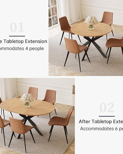 43.2"-59.1" Extendable Round Dining Table, Mid Century Modern Wooden Round Table, Leisure Oak Coffee Table,Saving Space