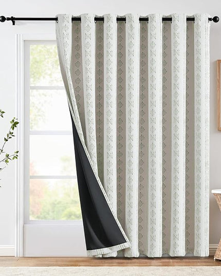 jinchan 95% Blackout Boho Curtain 84 Inches Long for Bedroom 1 Panel Extra Wide Printed Curtain Sage Green on Beige Geometric Grommet Top Thermal Insulated Window Drape
