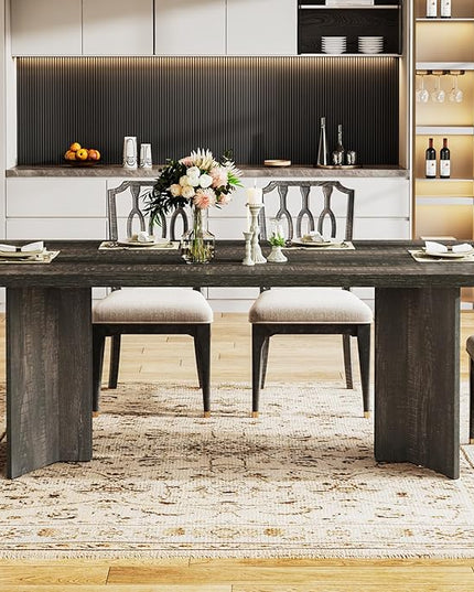 Tribesigns 63-inch Dining Table for 4-6, Farmhouse Kitchen Table with Large Tabletop, Rectangular Dinner Eating Table for Dining Room, Living Room, Kitchen, Dark Gray