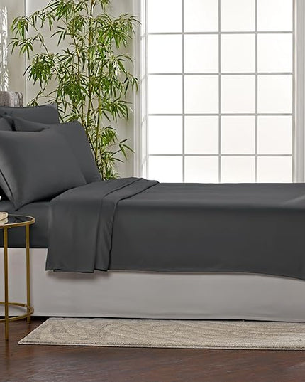 Pure Bamboo King Sheets, Genuine 100% Organic Viscose Derived from Bamboo Bed Sheet Set, Luxuriously Soft & Cooling, Double Stitching, 2 Year Quality Promise (King, Charcoal)