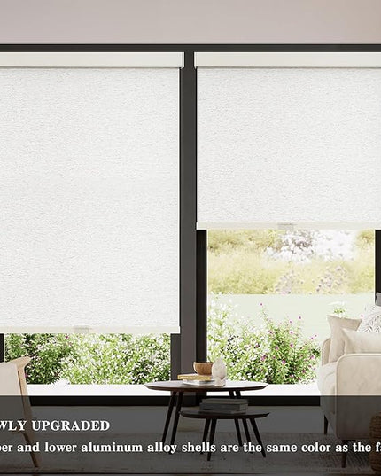 AOSKY Blackout Roller Shades Cordless Blinds for Windows, Free-Stop Shades with Valance, Thermal Insulated Fabric, UV Protection, Blinds for Home and Office (Custom Size, Linen Beige)