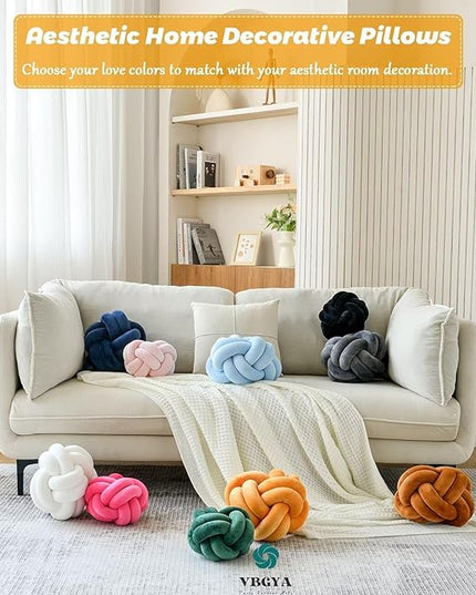 Knot Pillow Ball, Soft Home Decorative Throw Pillows Cushion, Round Changeability Knotted Pillows, Modern Home Handmade Cushions for Bedroom, Sofa, Couch (8 Inch, Dark Yellow)