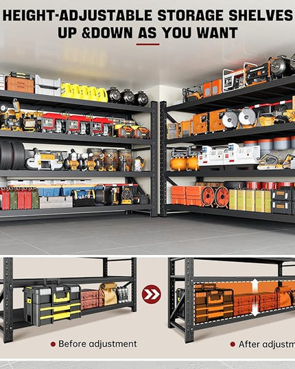 5000LBS Storage Shelves,71" W Garage Shelving Heavy Duty Metal Adjustable Garage Shelves, Shelving Units Industrial Shelving for Warehouse,71" W x 24" D x 69" H,Black