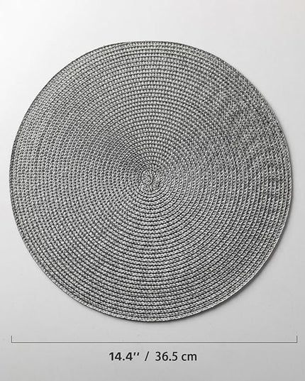 Round Placemats Set of 8 Plastic Woven Placemats Washable Wipeable Table Mats for Dining Table Heat Resistant Non-Slip Circle Place Mats (Gray)