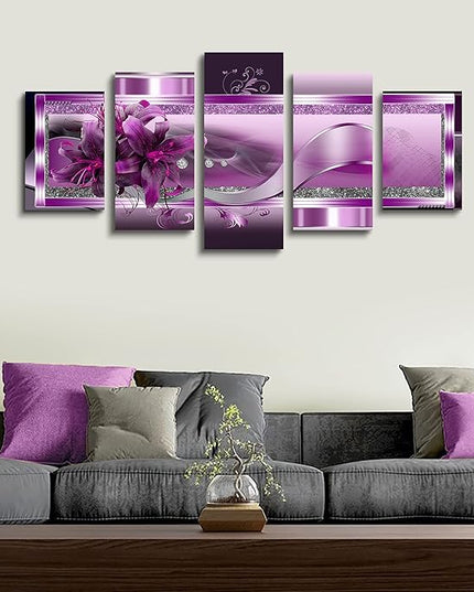 LUDUHU Purple Orchid Flowers Canvas Print - Abstract Red Floral Poster Wall Art Painting Decor for Home Decoration Artwork Picture Bedroom Purple Floral (C,Oversize 80x40inch)