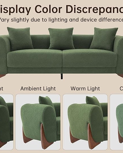 Morden Fort 3 Piece Cloud Couch Set, Modern Sherpa Boucle Sofa Set with Wood Legs, Skin-Friendly Minimalist Upholstered Comfy Couch Sofas for Living Room, 3-Seater Sofa & 2 Chairs, Forest Green