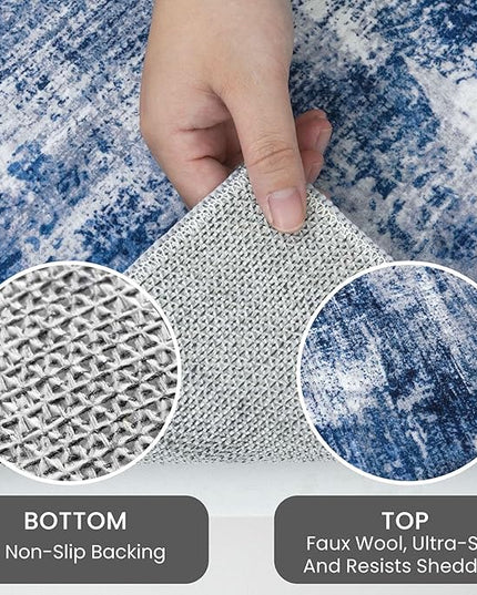 IOHOUZE Round Area Rug 3 Ft Circle Entryway Rugs Round Washable Door Mat Indoor Entrance, Non Slip Circle Front Door Rug, Printed Abstract Faux Wool Floor Carpet for Foyer Porch Sink, Navy/Grey