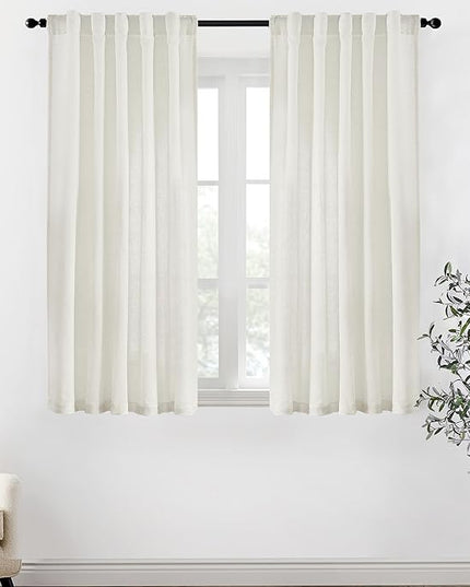 XTMYI 54 Inch Length Sheer Curtains 2 Panels Set for Bathroom,Linen Cotton Semi Privacy Boho Short Curtains for Kitchen Window Bedroom Living Room,40x54 in Long,Cream Ivory Off White