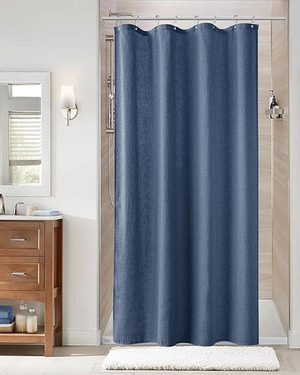 Naturoom Vintage Blue 48 Inch Shower Curtain - Stall Narrow Half Linen Ultra Thick Fabric Shower Curtain Set with Hooks, Boho Farmhouse Rustic RV Camper Bath Curtains for Bathroom, 48x72