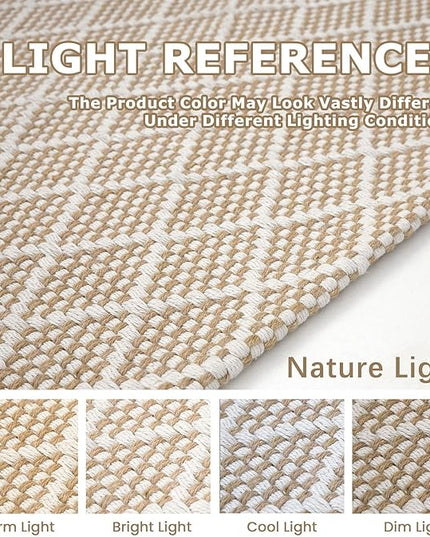 KOZYFLY Small Area Rug 2x3 Ft Washable Entryway Rug Non Slip Rubber Backed Throw Rugs Indoor Door Mat, Braided Cotton Floor Carpet for Front Entrance Front Door Sink Foyer, Tan/Beige
