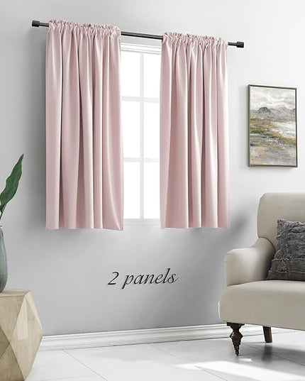DONREN 48 Inch Length Blush Pink Curtains for Girls Baby Room - Light Pink Kitchen Room Darkening Thermal Insulated Curtains for Bathroom Small Window,52" Wide by 48" Long,1 Pair