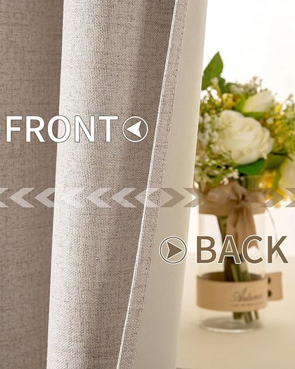 MIULEE 100% Blackout Polyester Textured Curtains for Bedroom Solid Thermal Insulated Natural Beige Grommet Room Darkening Curtains & Drapes Luxury Decor for Living Room Nursery 52 x 108 Inch(2 Panels)