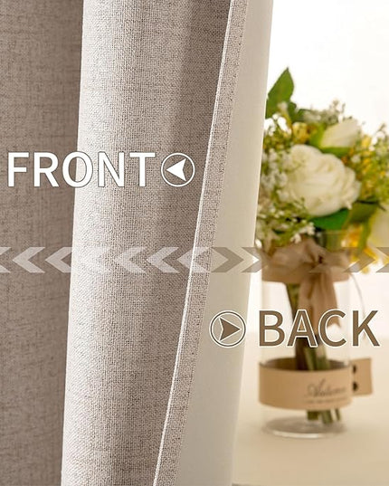 MIULEE Linen Texture Curtains Soild 100% Blackout Thermal Insulated Natural Beige Curtains Grommet Room Darkening Drapes for Living Room Bedroom Nursery 42 x 63 (2 Panels)