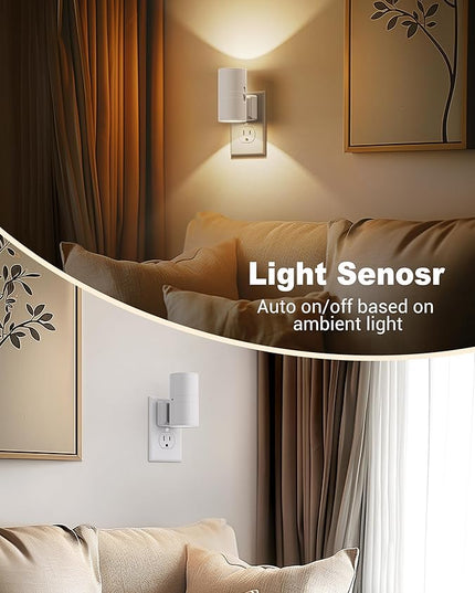 JandCase Night Lights Plug into Wall, Dimmable Night Light Plug in, Modern Night Light Dusk to Dawn Light Sensor, Warm White 3000K, 0-100LM Adjustable Brightness Nightlight for Hallway Bedroom, 4 Pack