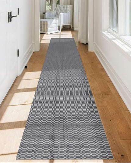 KOZYFLY Washable Runner Rug 2x12 ft Hallway Kitchen Runner Rugs with Rubber Backing Non Slip Entryway Runner Indoor, Extra Long Carpet Runners for Hall Kitchen Entryway, Grey/Charcoal Grey