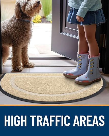 OLANLY Half Circle Door Mat Indoor Outdoor Entrance Welcome, Waterproof All-Season, All-Weather Doormat, Sturdy Natural Rubber, Low Profile, Easy Clean Patio Porch Entryway Mat, 29.5x17, Beige