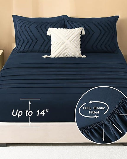 Litanika Navy Blue King Size Comforter Set with Sheets - 7 Pieces Bed in a Bag Queen Boho Tufted Complete Bedding Sets with Comforter, Sheets, Pillowcases & Shams