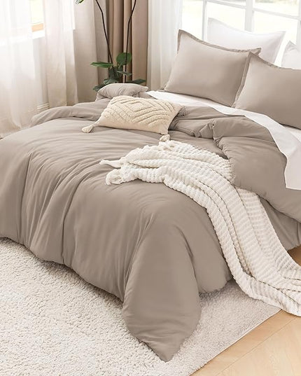 Litanika Light Coffee Comforter Full Size, 3 Pieces Lightweight Solid Bedding Set, All Season Fluffy Bed Set (79x90In Comforter & 2 Pillowcases)