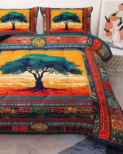 AILONEN Tree of Life Comforter Set Queen Size,Bohemian Ethnic Tree Pattern Comforter with 2 Pillowcases,3-Piece Retro Duvet Set
