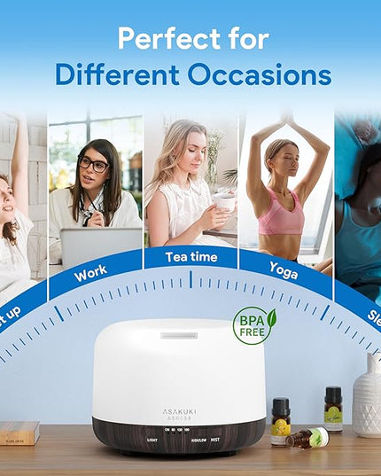 ASAKUKI 500ml Premium, Essential Oil Diffuser with Remote Control, 5 in 1 Ultrasonic Aromatherapy Fragrant Oil Humidifier Vaporizer, Timer and Auto-Off Switch Brown
