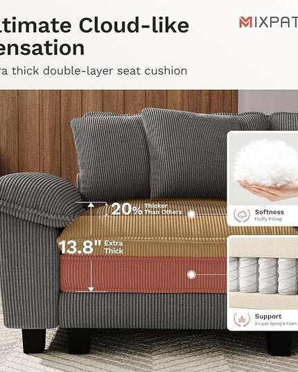 87" L-Shaped Sectional Sofa, Modular Cloud Couch with an Ottoman, Deep Seating, Removable Arms, Soft Corduroy Upholstery for Living Room, Apartment, Gray