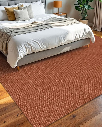 KOZYFLY Washable Area Rug 6x9 ft Rubber Backed Non Slip Rugs for Living Room Braided Cotton Bedroom Rug Woven Office Rugs Indoor Outdoor Floor Carpets for Dining Bedroom Living Room, Orange/Tan