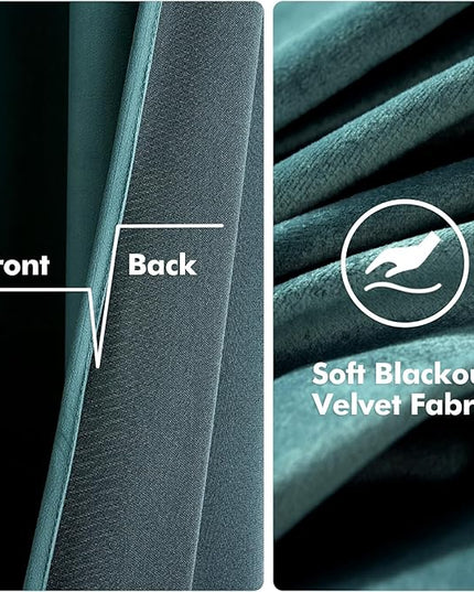 MIULEE 2 Panels Blackout Velvet Curtains Solid Soft Grommet Teal Curtain Thermal Insulated Soundproof Room Darkening Black Out Curtains/Drapes/Panels for Living Room Bedroom 52 x 108 Inch