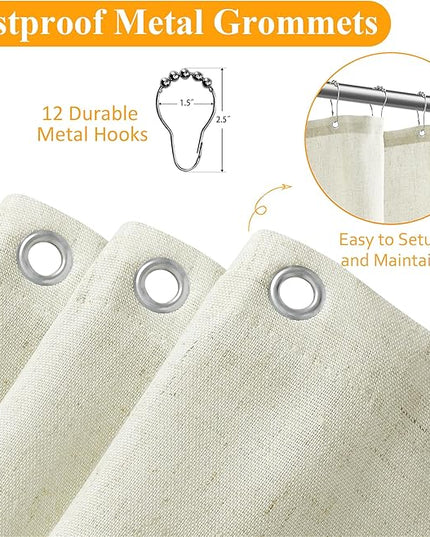 Naturoom Ivory Linen Shower Curtain, Cloth Textured Fabric Shower Curtain Set with Hooks, Simple Elegant Modern Farmhouse Country Ultra Thick Bath Curtains for Bathroom,Water Repellent,60x72